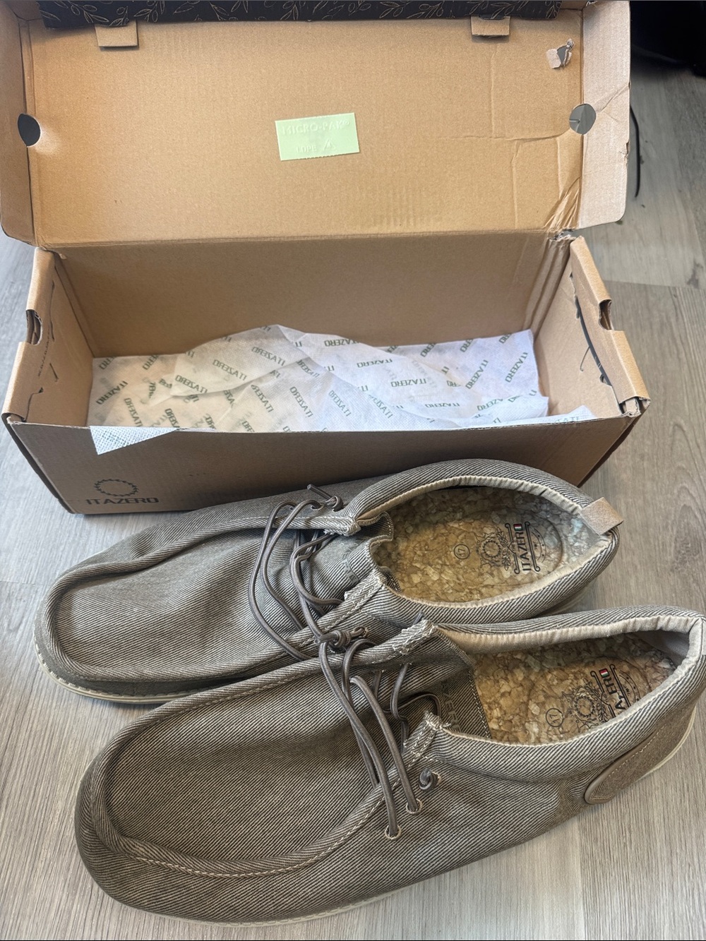 Men's Canvas Boat Shoes in Taupe with Cork Insole
